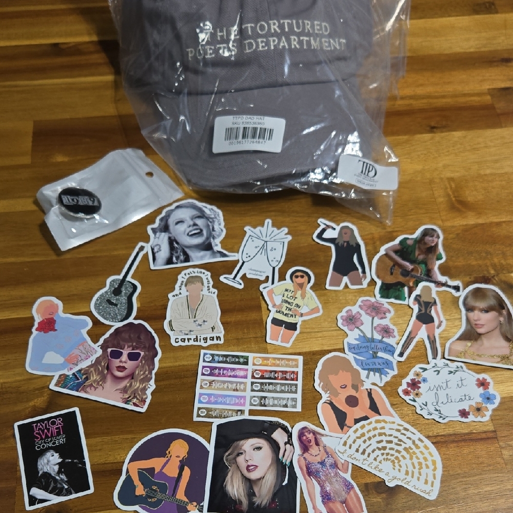 'Tortured Poets Department' Cap with 20 Taylor Swift Stickers And 1989 Pin 🫶